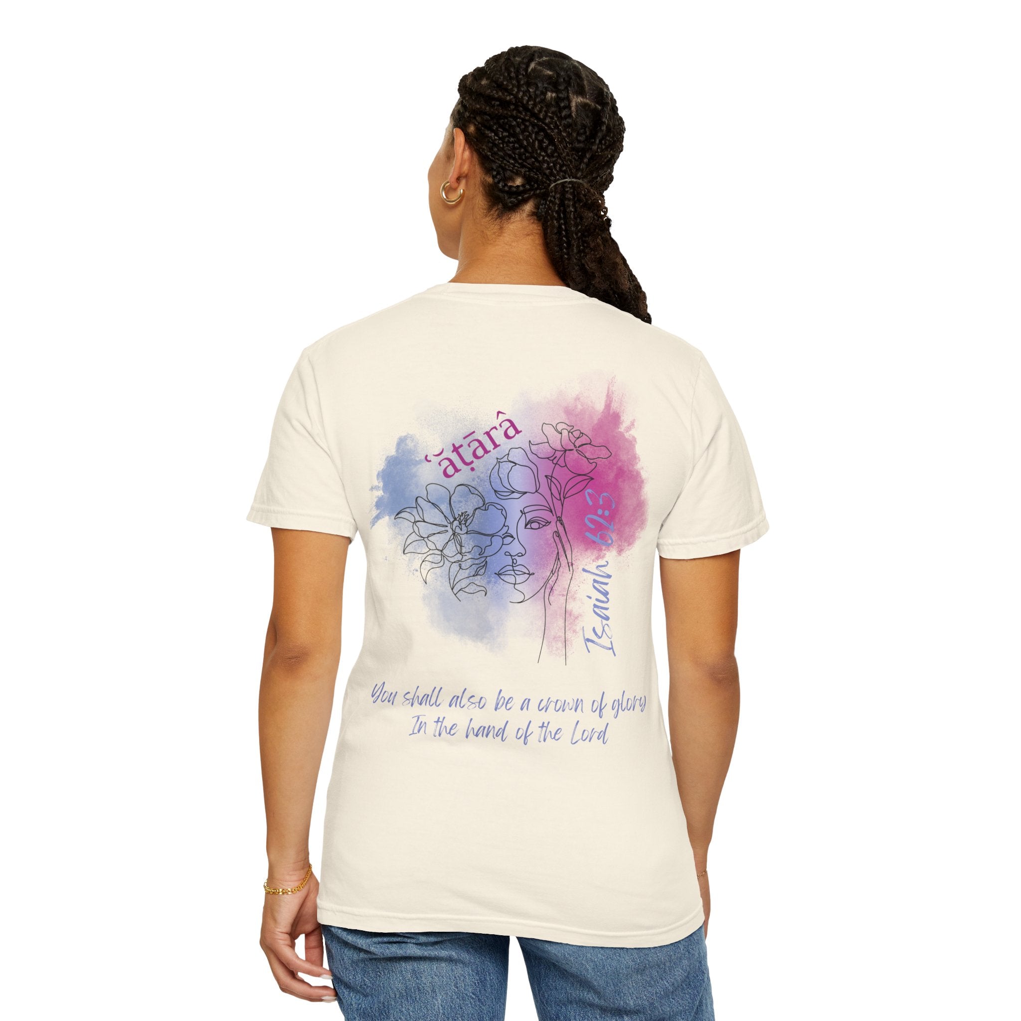 Isaiah 62:3 T-Shirt — Hebrew Scripture Floral Back Art Christian Tee