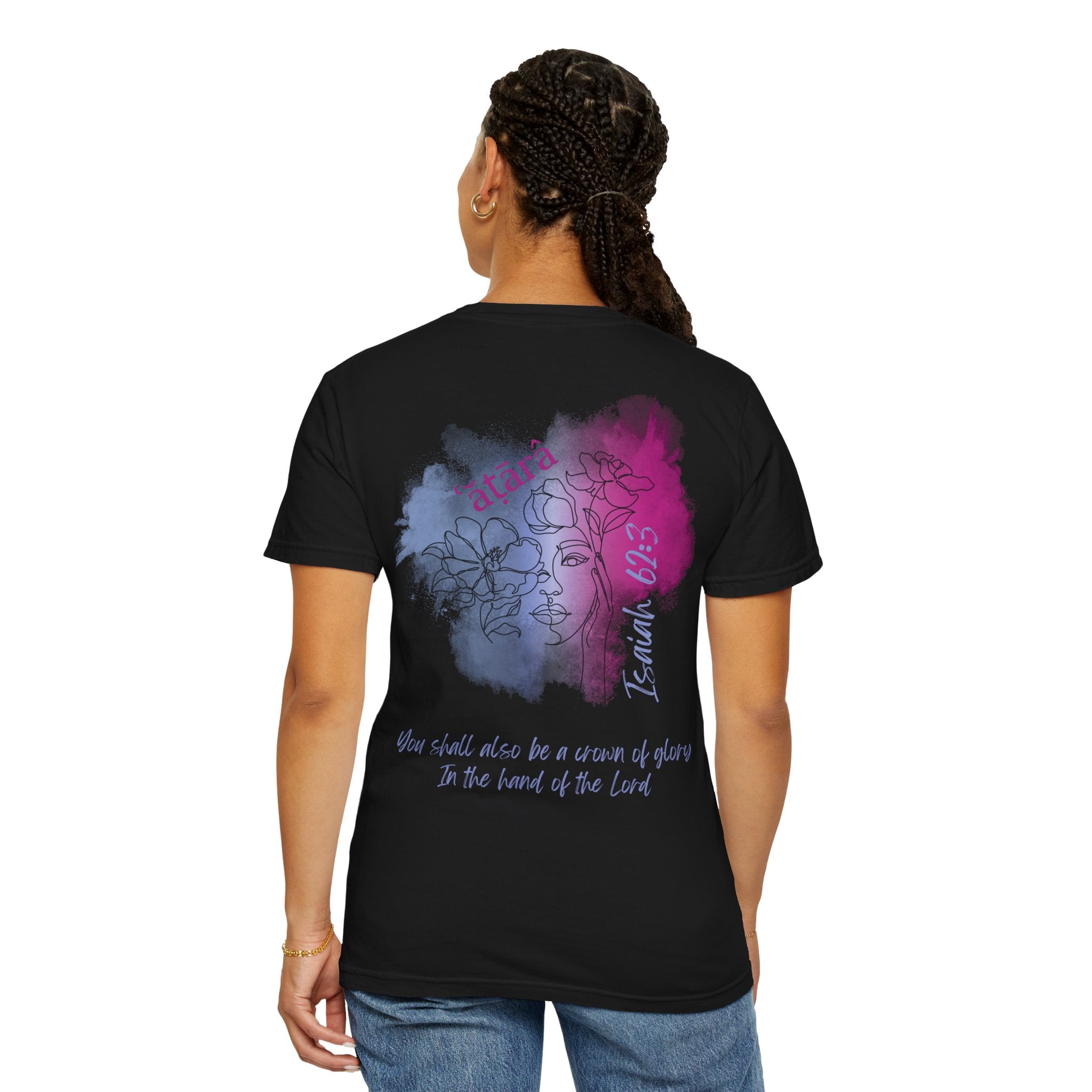 Isaiah 62:3 T-Shirt — Hebrew Scripture Floral Back Art Christian Tee